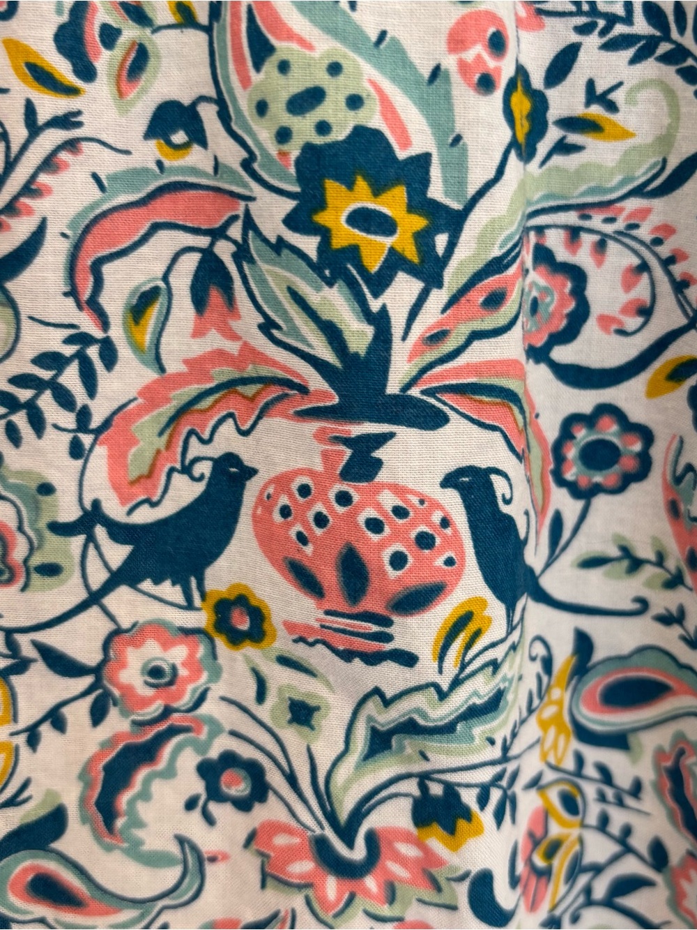 Talbots Blouse 2X 100% Cotton Top Long Sleeve Bird Floral Print Smocked Shirt - Picture 3 of 9